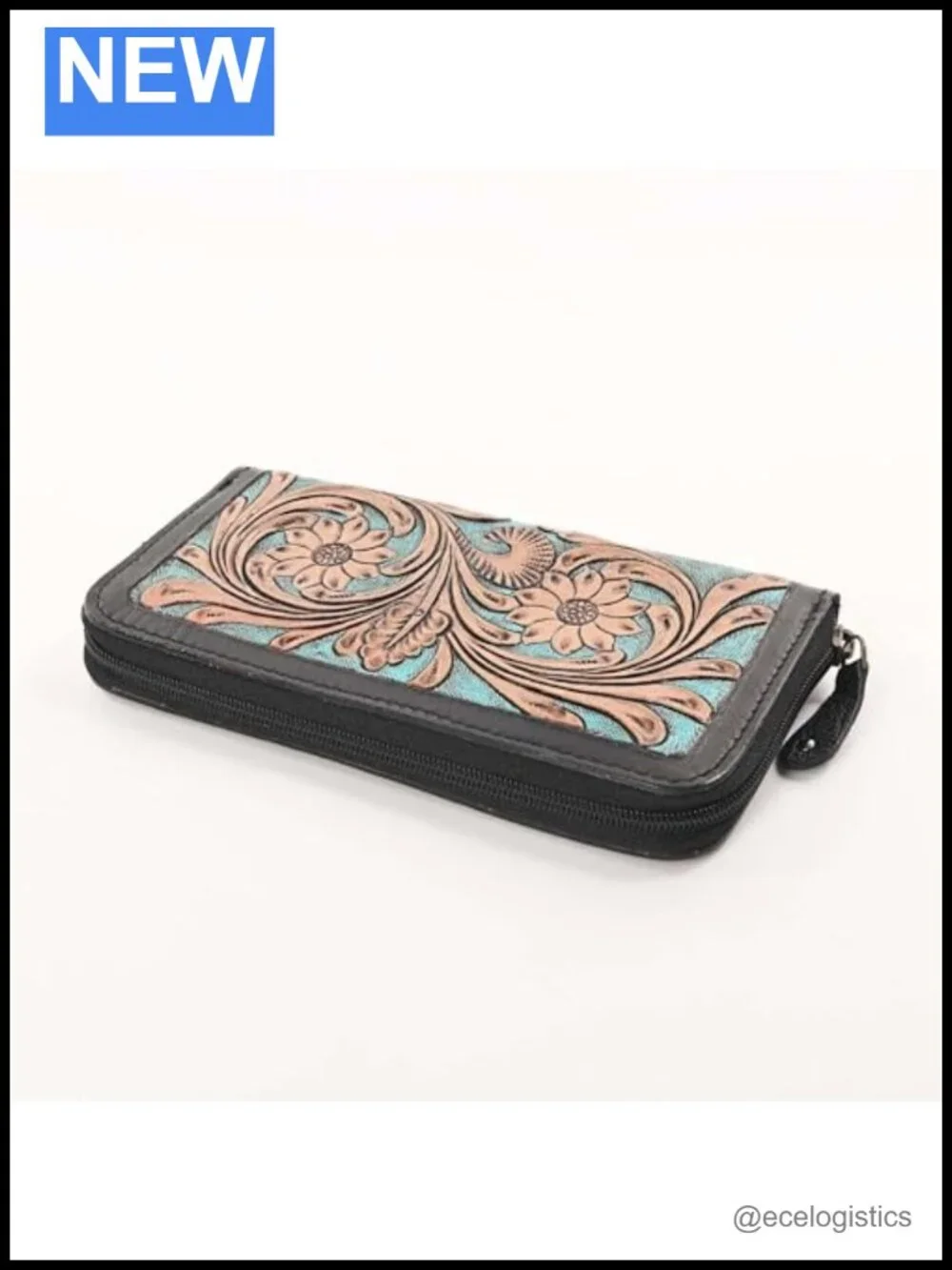 Tooled Leather Zip-Around Wristlet Wallet for Women - Handcrafted with